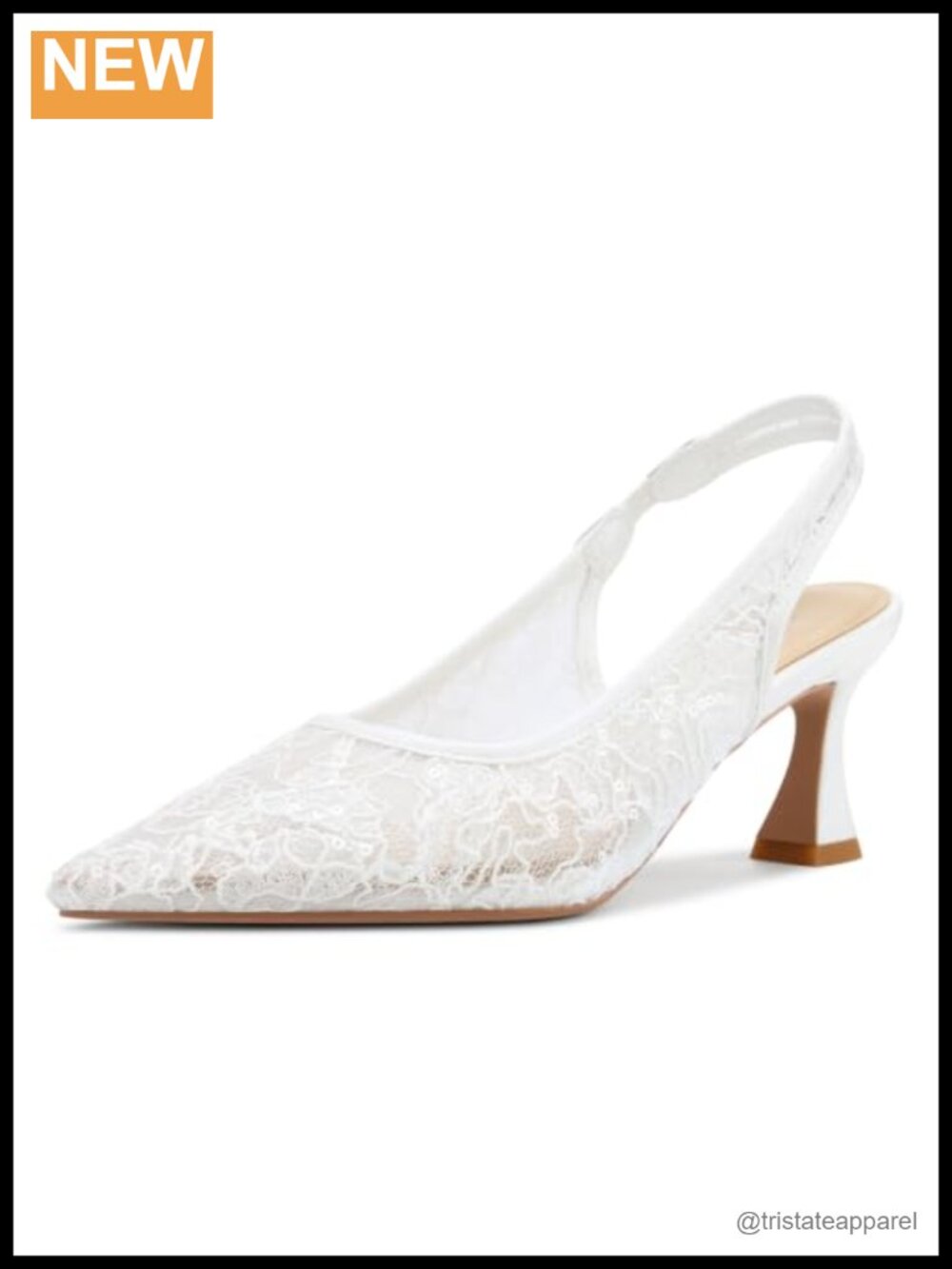 Lace Mesh Slingback Kitten Heels Pointed Toe Wedding Pumps Bridal Dress Shoes